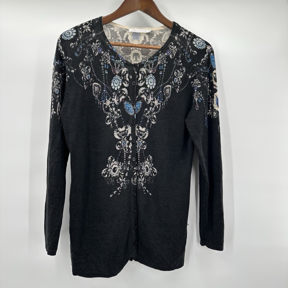 Anne Fontaine Cardigan Sweater Womens US 12 Black Jewel Print Button Soft
